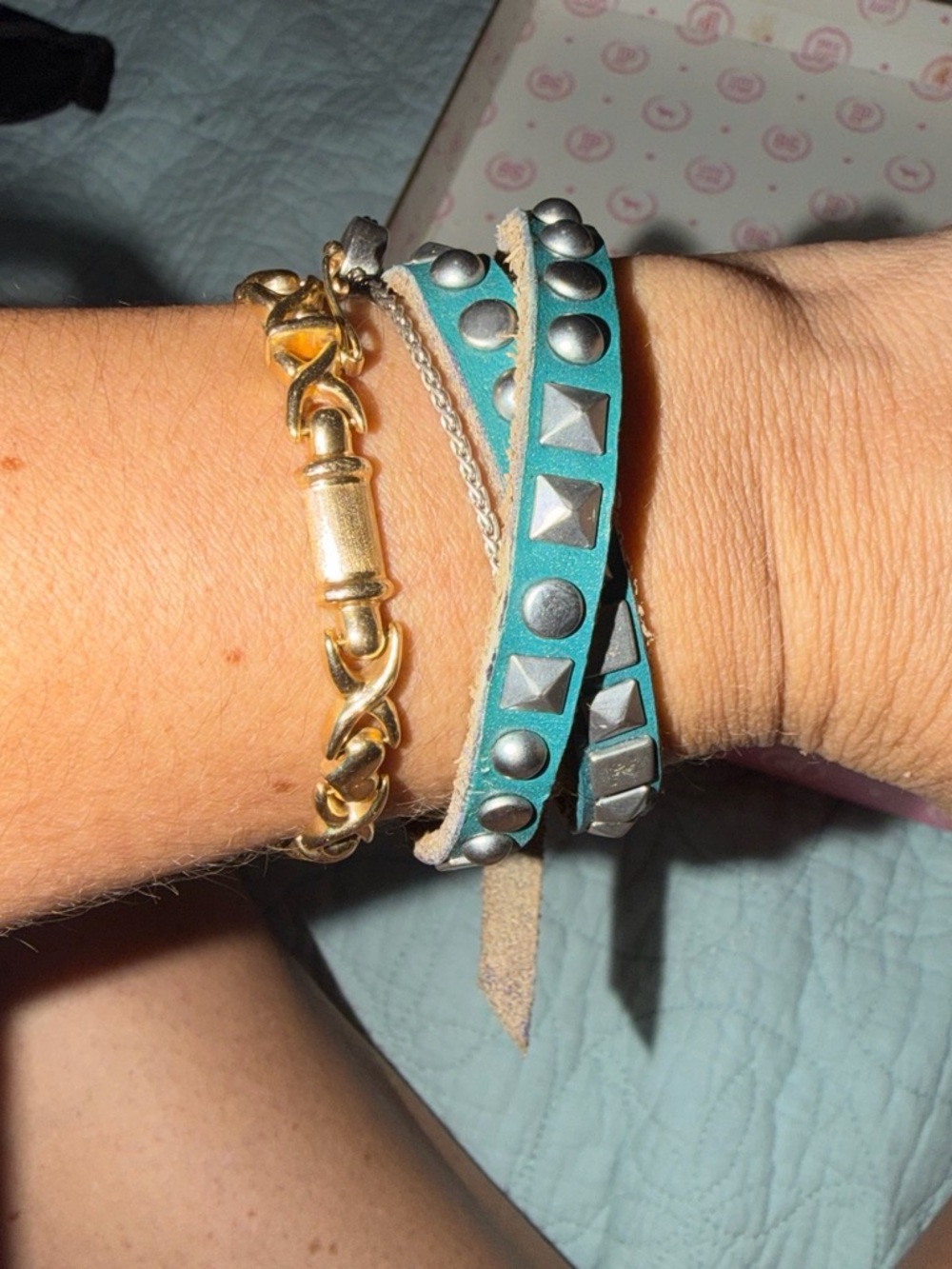 Lucky Brand Turquoise Stud Wrap Bracelet Set